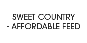 The logo for sweet country affordable feed is black and white.
