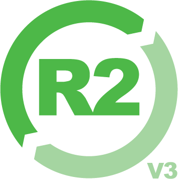 A green and white logo for r2 v3