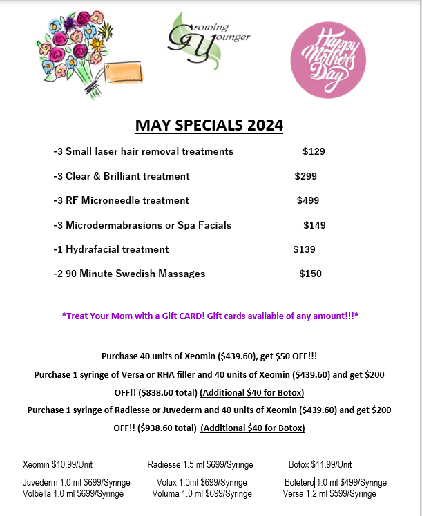 Growing Younger Clinic August 2022 Specials