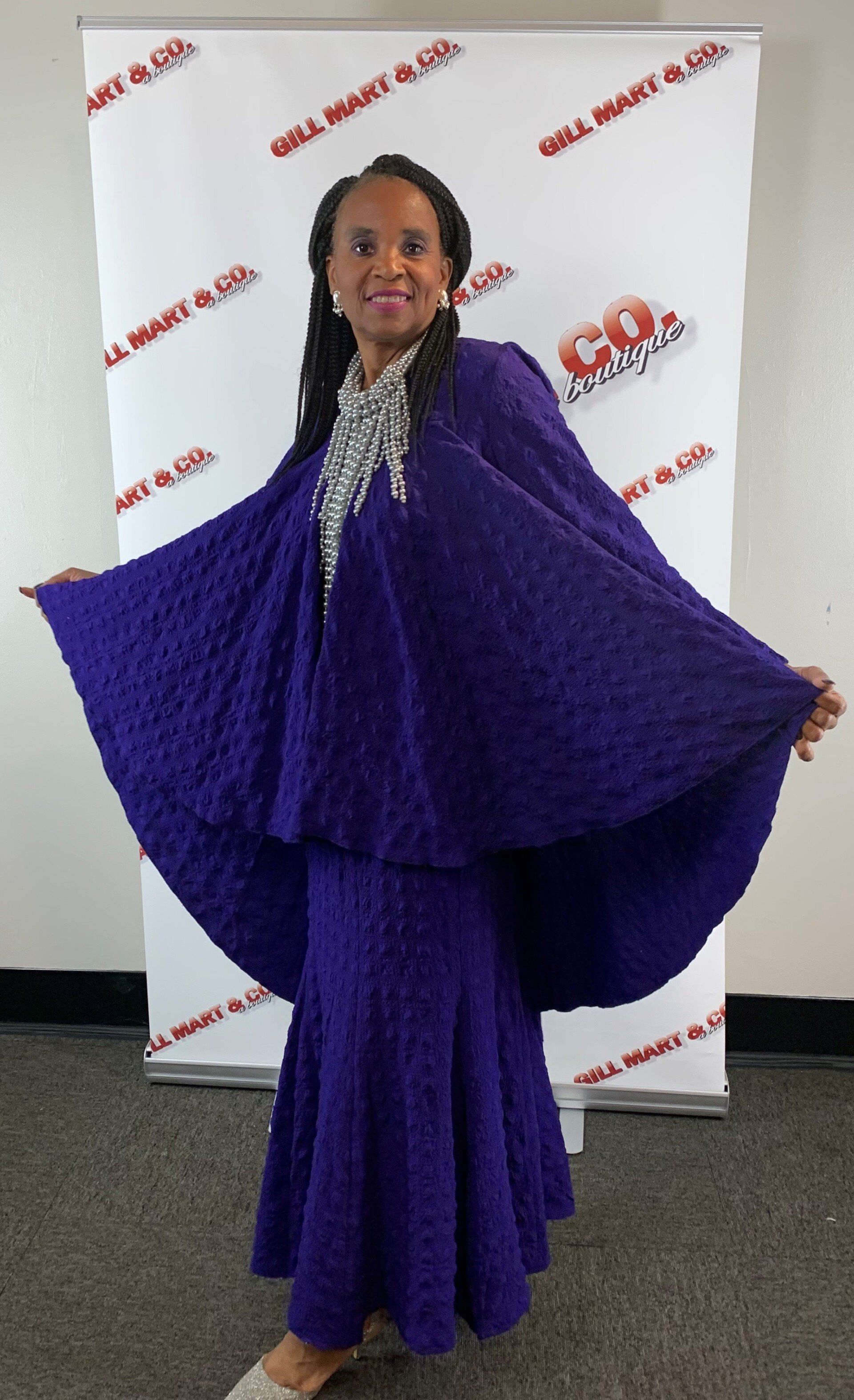 Lovely lady wearing purple dress