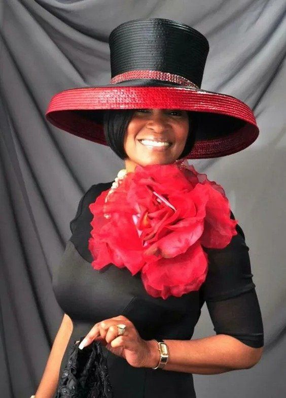 black and red couture hat