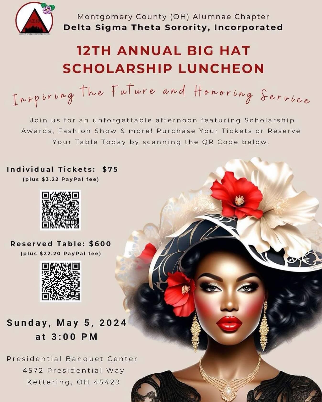 A poster for the 12th annual big hat scholarship luncheon