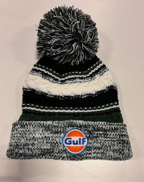 A beanie with a gulf logo on it