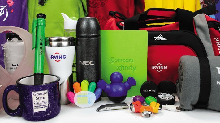 A display of various items including a notebook that says irving on it