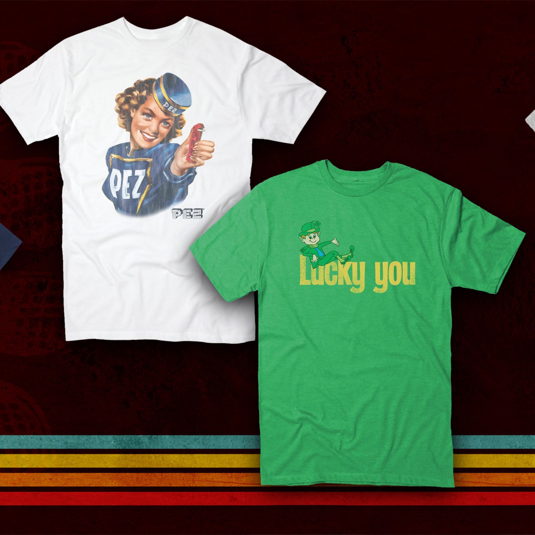 A green lucky you t-shirt is next to a white t-shirt