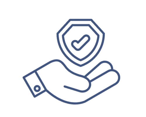 Hand holding a shield with a checkmark, symbolizing protection.