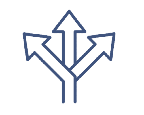 Blue arrows branching into three directions.