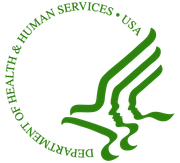 Department of Health & Human Services logo: Green stylized faces with swoosh over a white background.