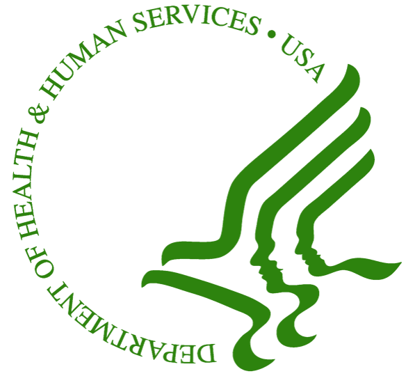 Department of Health & Human Services logo: Green stylized faces with swoosh over a white background.