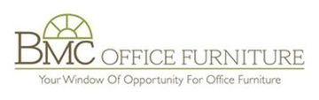 Logo for BMC Office Furniture, featuring the letters "BMC" with a window design above, and tagline below.