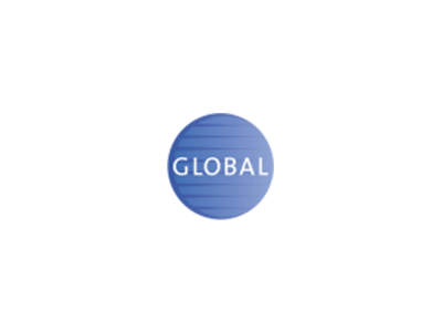 Global logo: Blue circle with horizontal lines,