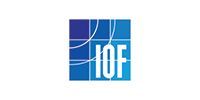 IOF logo: blue square with grid and curved lines, IOF text in white.