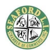 Seaford, Delaware Chamber of Commerce green-and-gold circular logo with four black-and-white icons