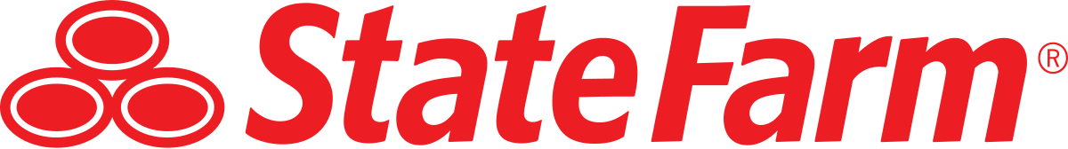 State Farm logo, a red graphic of three interlocking circles beside the words “State Farm” in red.