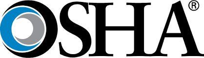 OSHA logo: blue, gray, and black circular design followed by the letters OSHA in black.