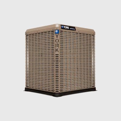 A york air conditioner is sitting on a gray surface