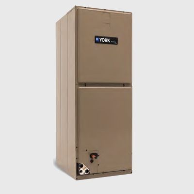 A york air conditioner is shown on a gray background