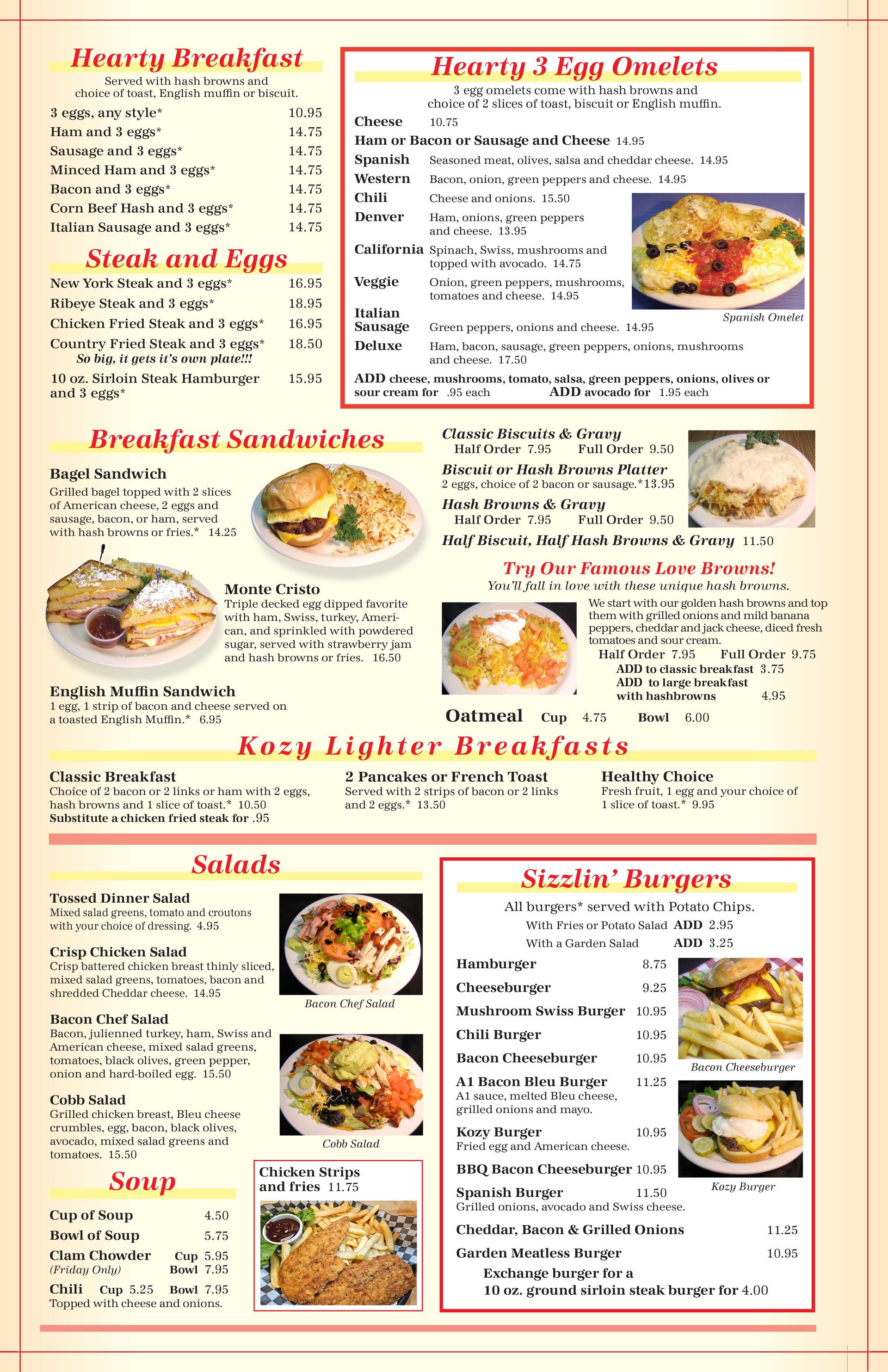 Full menu for Kozy Kitchen page 2.