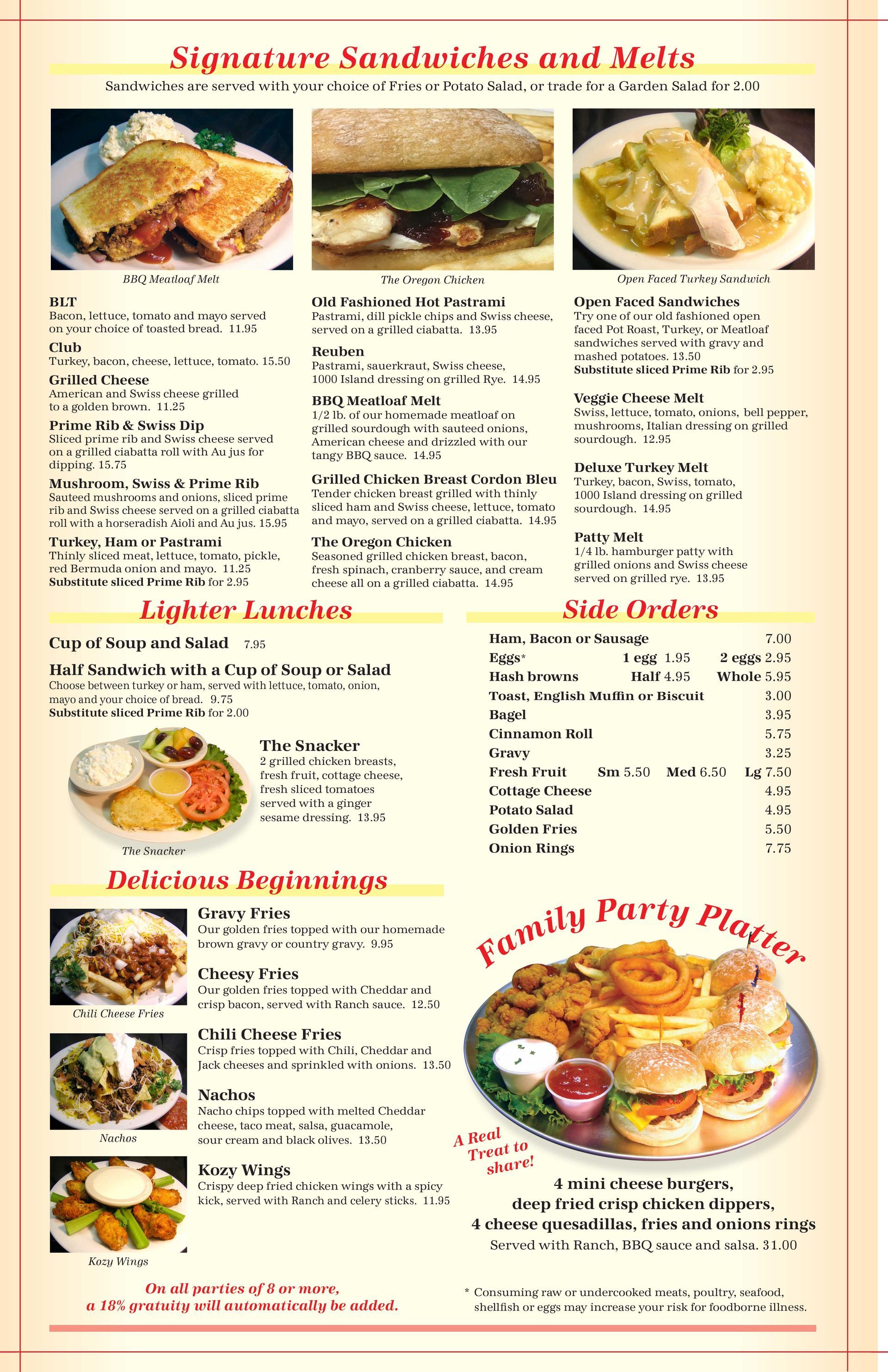 Full menu for Kozy Kitchen page 3.