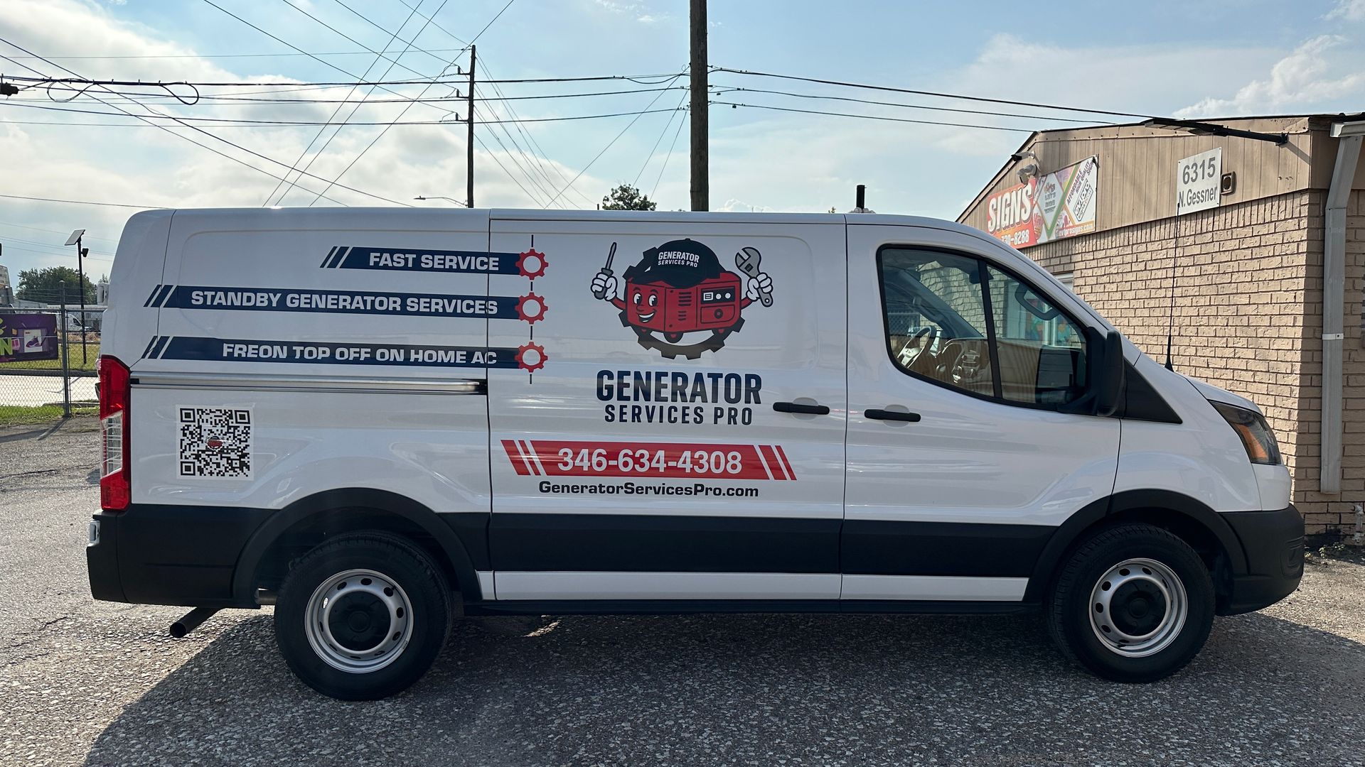 White van with company logo 