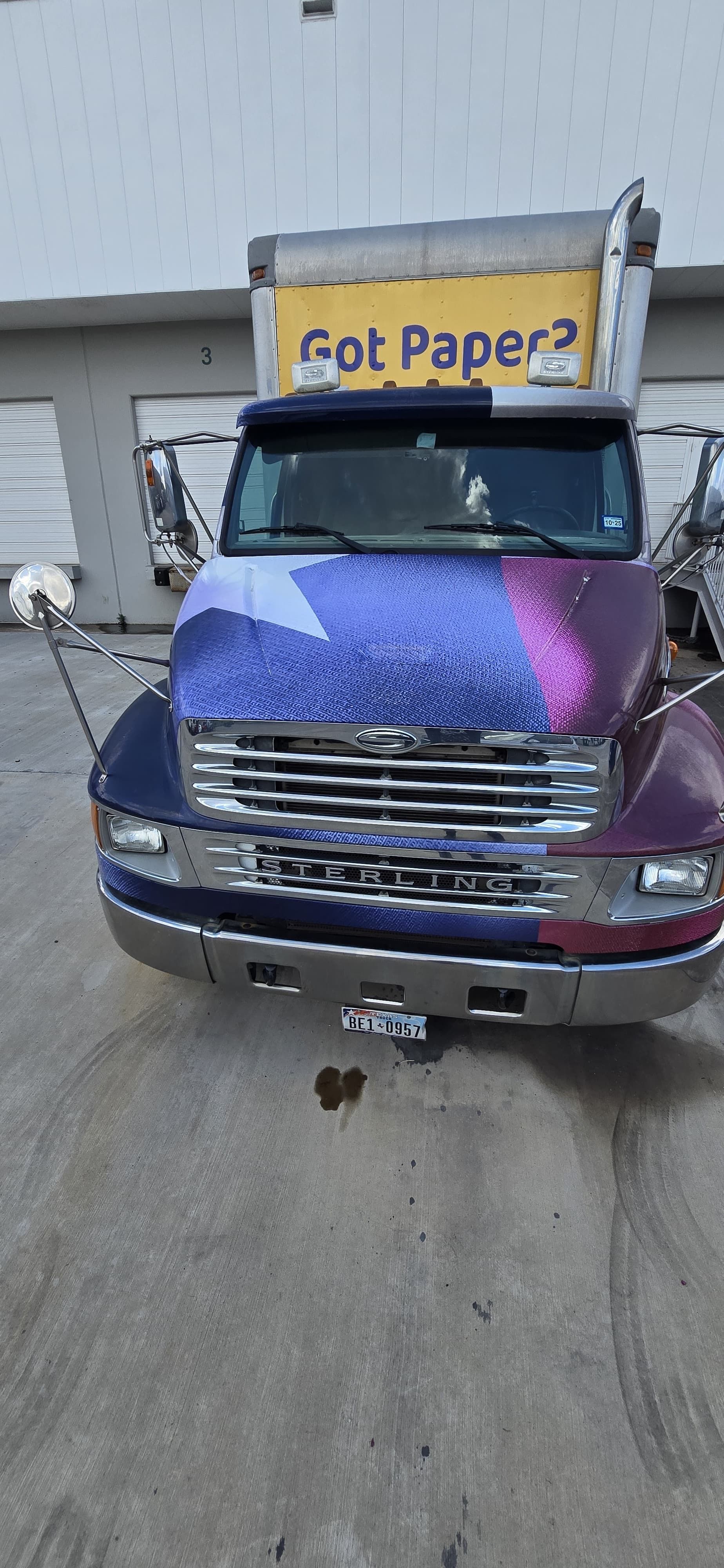 A purple and blue truck with 
