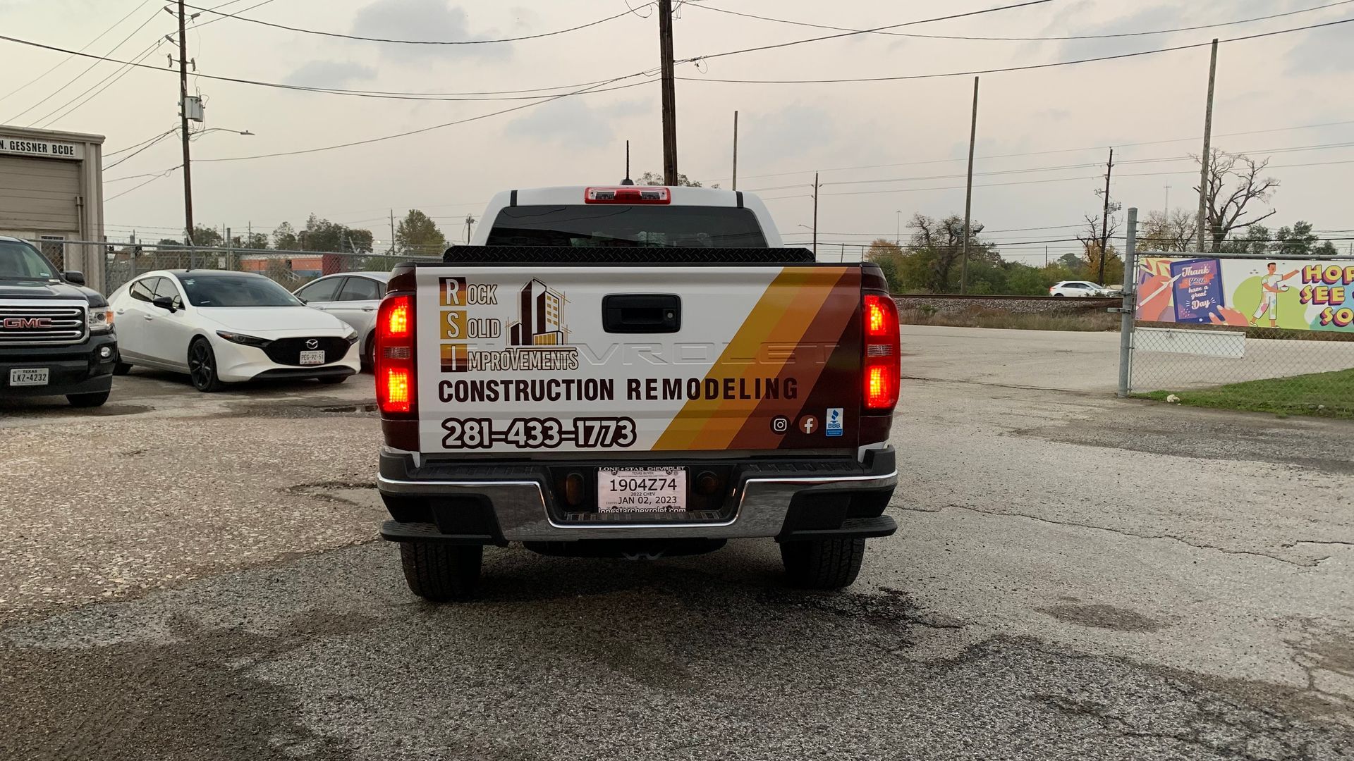 Rear view of a pickup truck with 