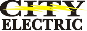 CITY ELECTRIC logo in black serif text with a yellow swoosh across the top