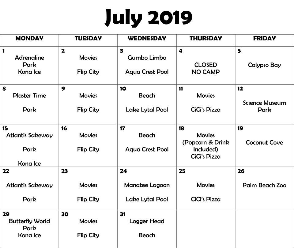 Summer Camp Calendar 2019-3