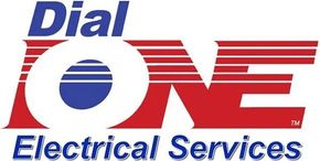 Dial One Electrical Services logo: Red and blue text, stylized "ONE" with blue circle. "Electrical Services" below.