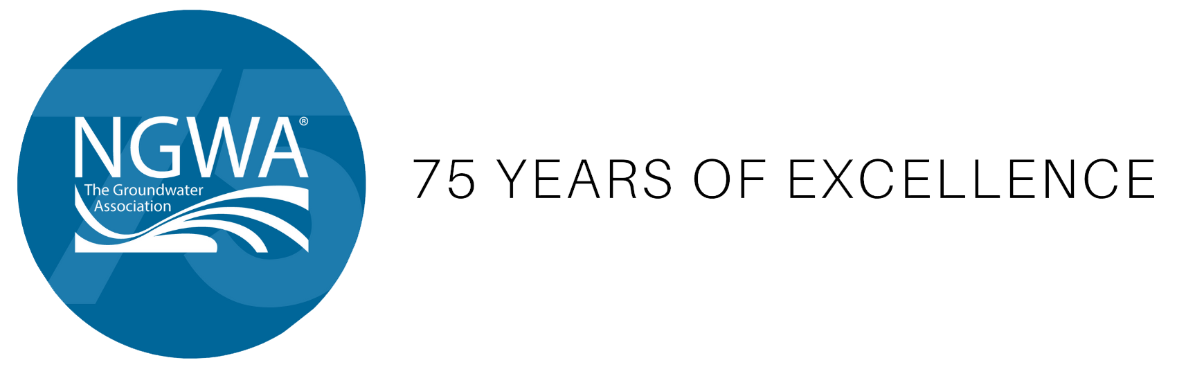 NGWA logo with blue circle and white waves, beside text “75 YEARS OF EXCELLENCE”