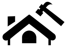 House with roof being hammered; construction symbol.