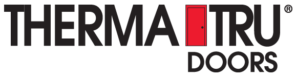 Therma-Tru Doors logo: Black text with a red door icon in the middle.