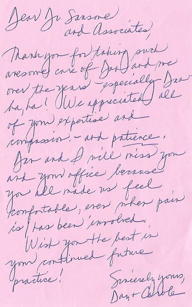 hand written note from customer