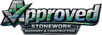 Logo for "Approved Stonework," with a checkmark in a stone design.