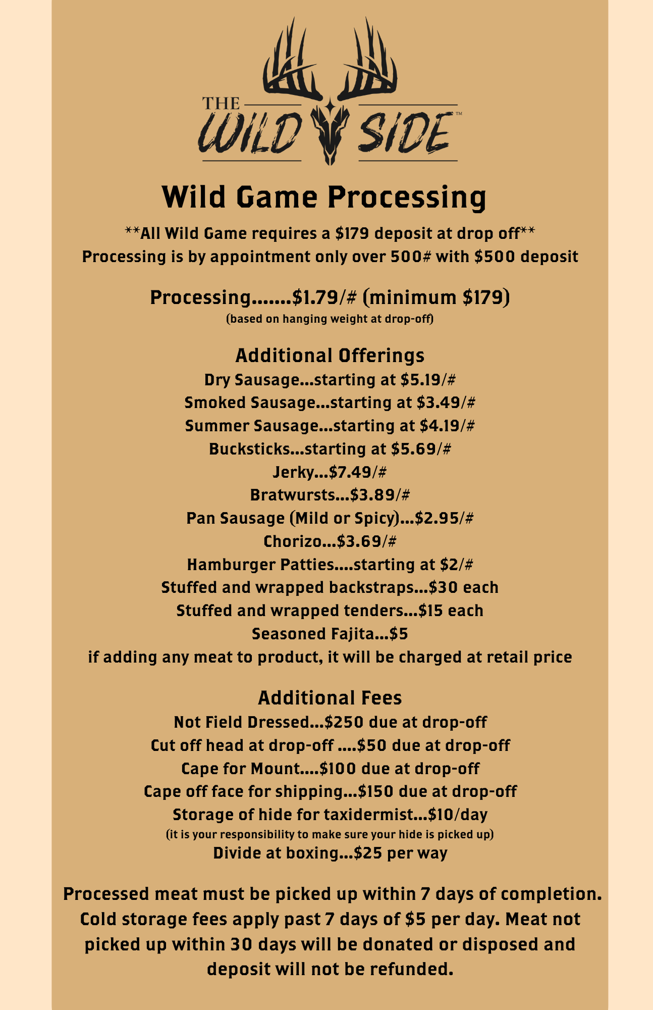 Uvalde Meat Market & Processing Wild Game Processing Menu Uvalde
