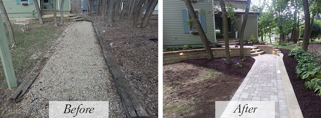 Before and after comparison of a stone path