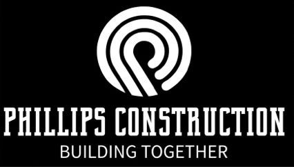 Phillips Construction logo on black background with “Building Together” tagline