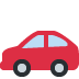 Red car icon in side view with black wheels