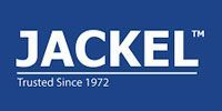A white Jackel logo on a blue background with the text 