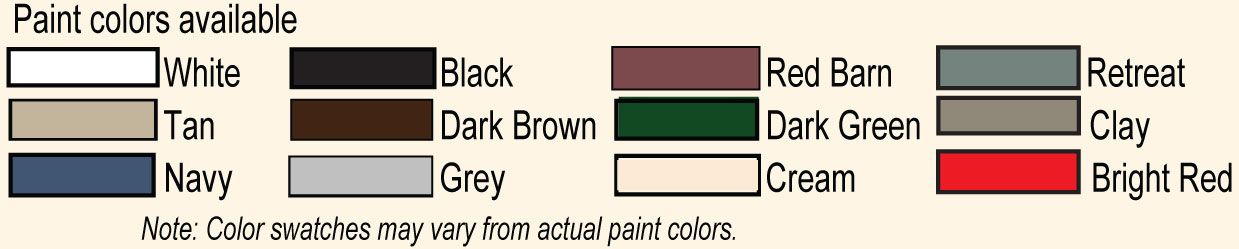 A chart showing the different paint colors available