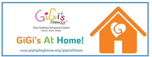 GiGi's Playhouse logo with house icon. Orange house with heart inside and text 