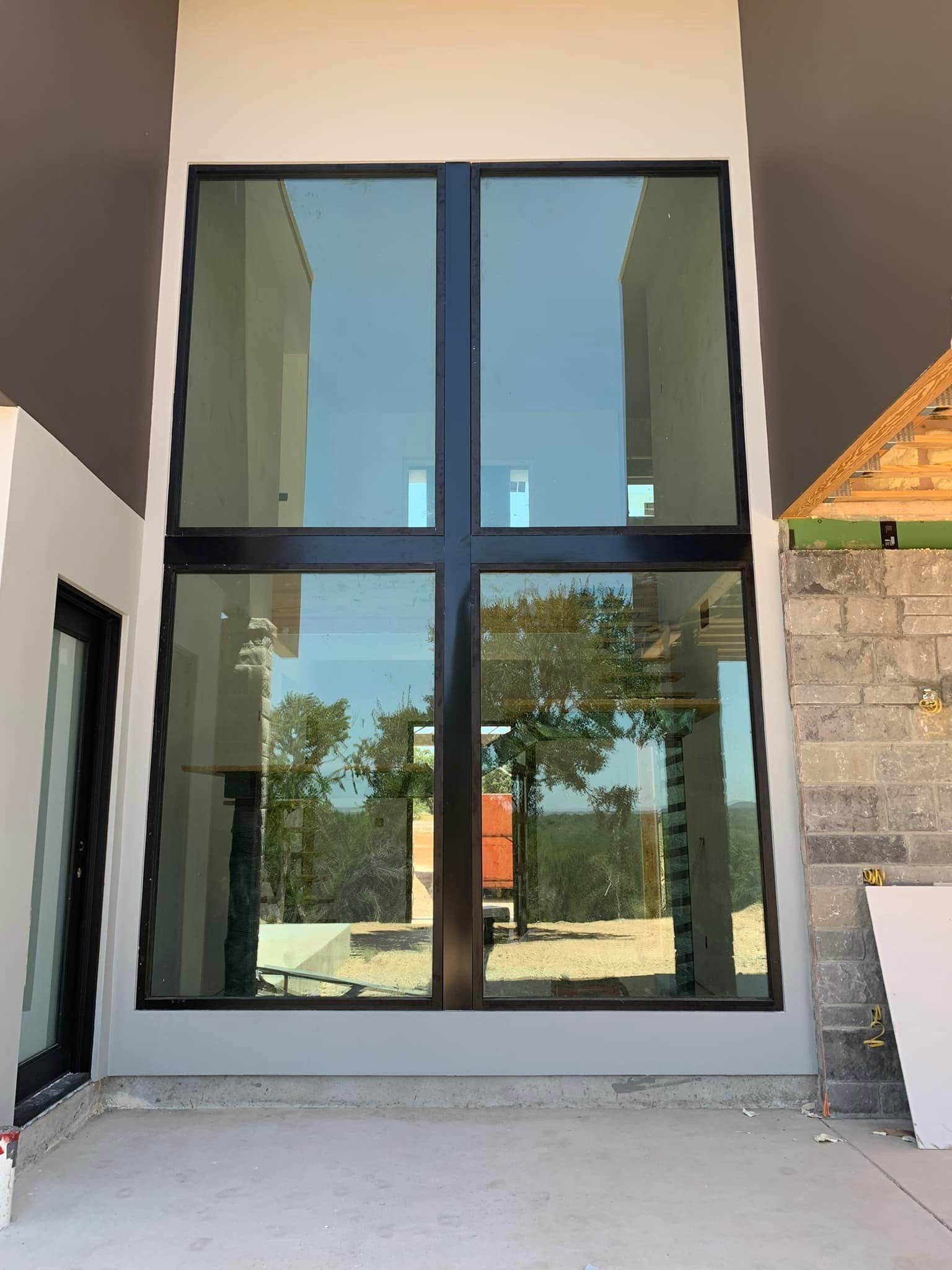 A large window on the side of a building.