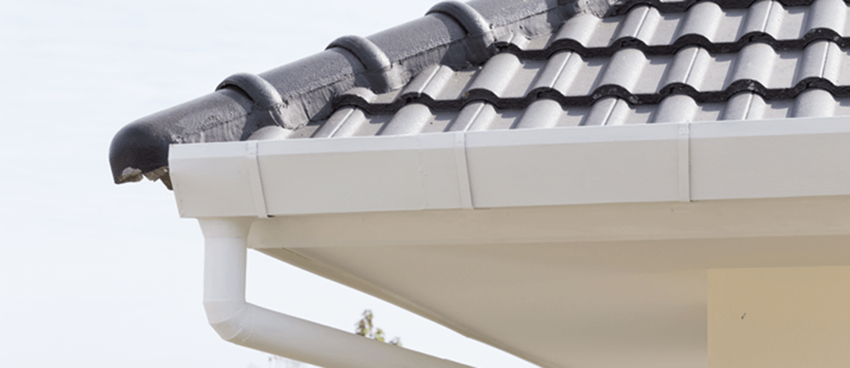Gutters on the roof of a residential home