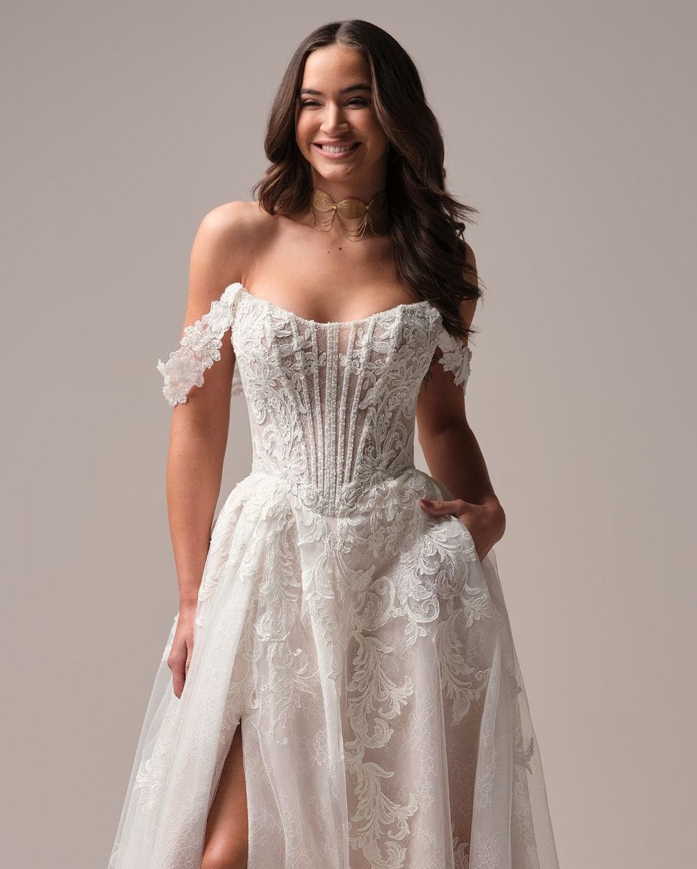 maggie sottero -  bridal gown - wedding dress - A line - lace - corset - dress with slit