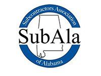 Blue circular logo for Subcontractors Association of Alabama, featuring the state outline and the text 