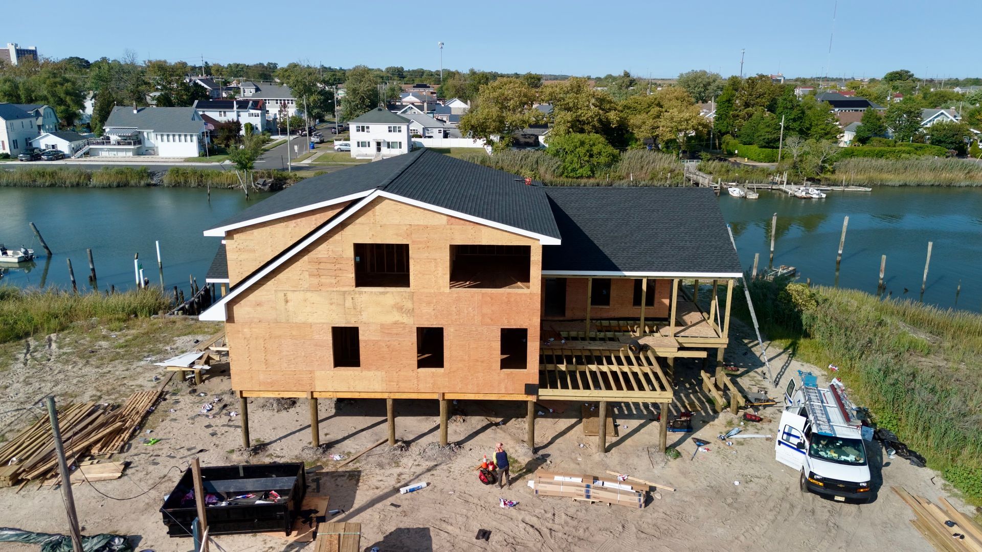 roof of house by water
