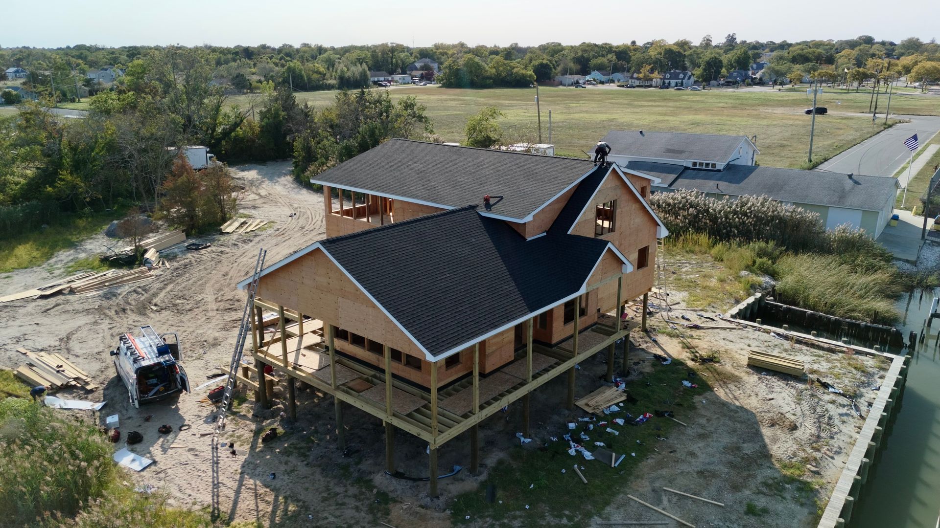 roof of house by water