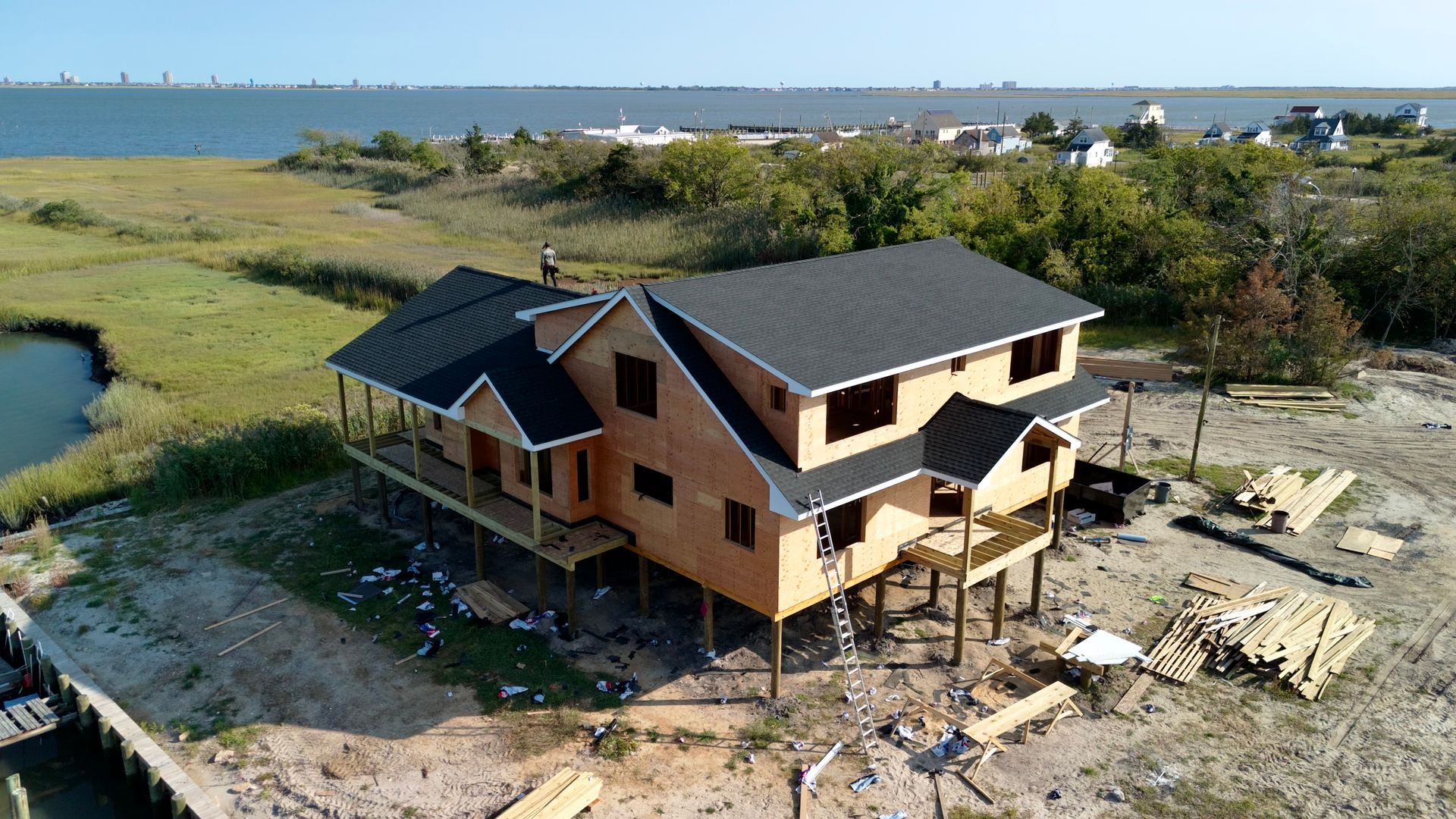 roof of house by water