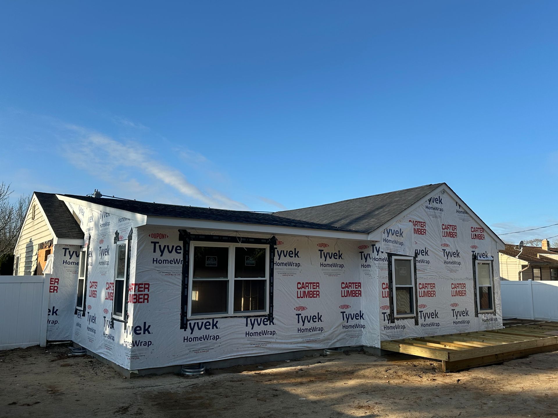 A house that is being built with styrofoam on it