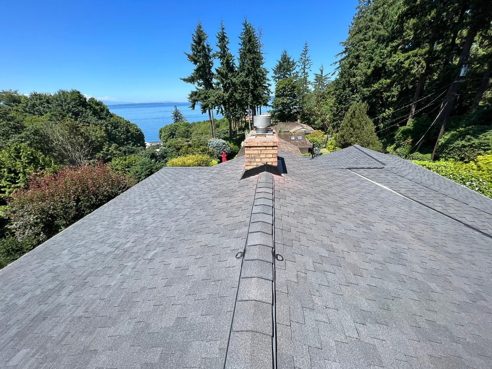 A ladder is attached to the side of a roof.